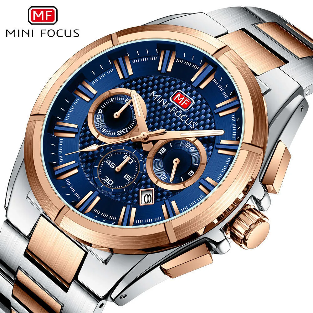 MINI FOCUS Brand Business Casual Waterproof Quartz Steel Band Men's Watch 0495G