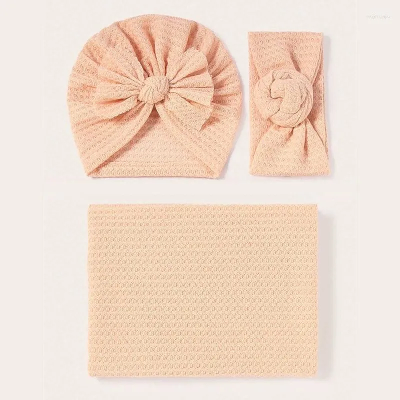 Blankets 3 Pcs Born Waffle Swaddling Wrap Headband Hat Set Baby Receiving Blanket Sleepsack Hair Band Cap Kit For Infants Boys Girls S