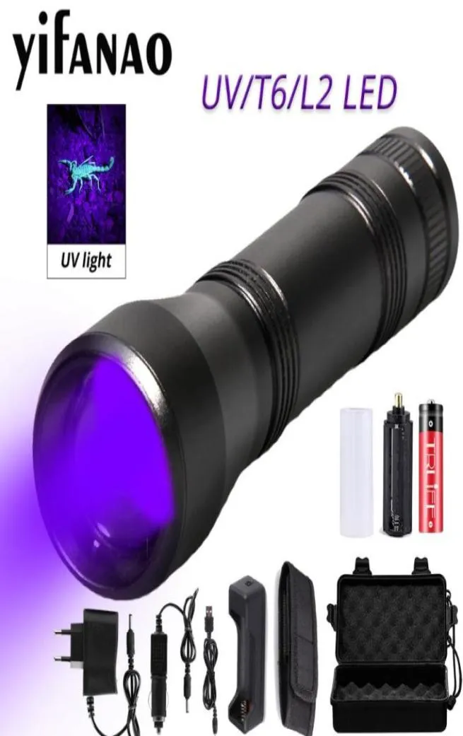 1000LM LED torche UV lampe ultraviolette L2T6 lumière blanche 18650 Rechargeable 5 Modes Zoom 395nm Blacklight99279846095902