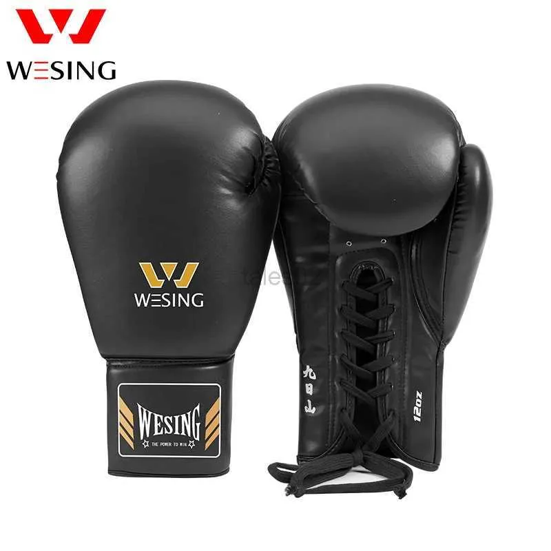 Skyddsutrustning wesing snörning boxning handskar pro bunden stil sparring handskar stor storlek tävling läder träning muay thai yq240318