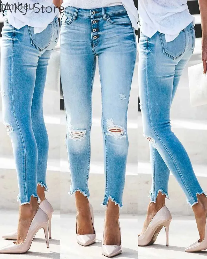 Dżinsy damskie dżinsy dżinsy swobodne kieszonkowe projekty kieszonkowe zgrana dziura dżinsowa talia