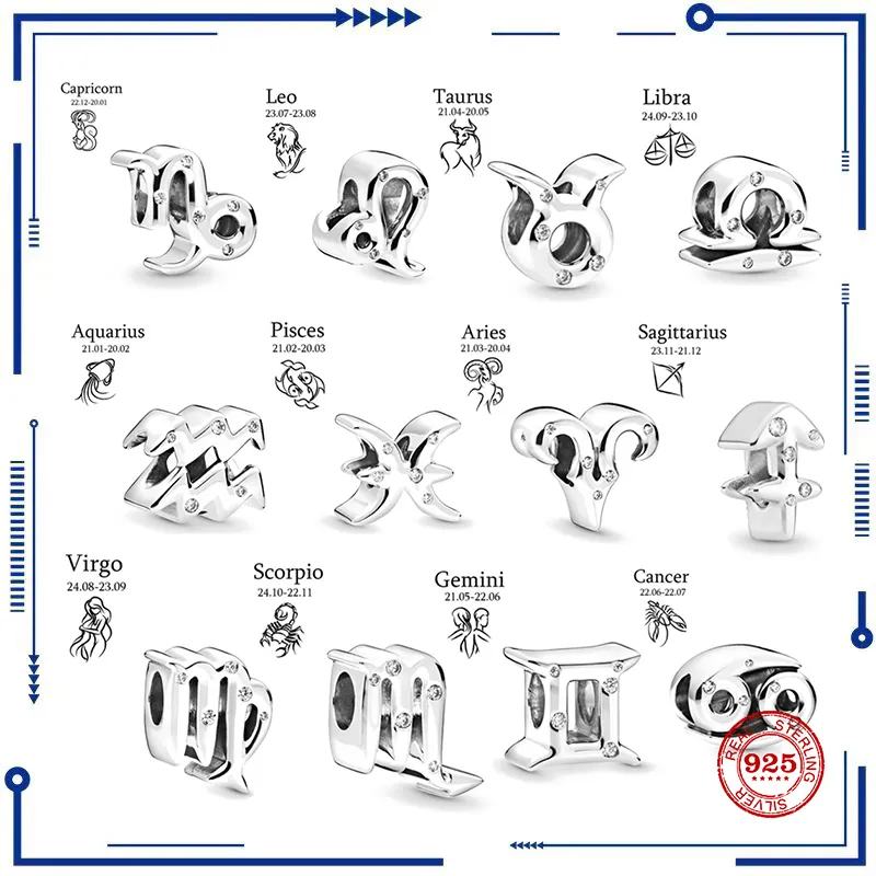 925シルバーチャームコンステレーションペンダント女性に適したパンオリジナルブレスレットレターチャームビーズペンダントジュエリー送料無料