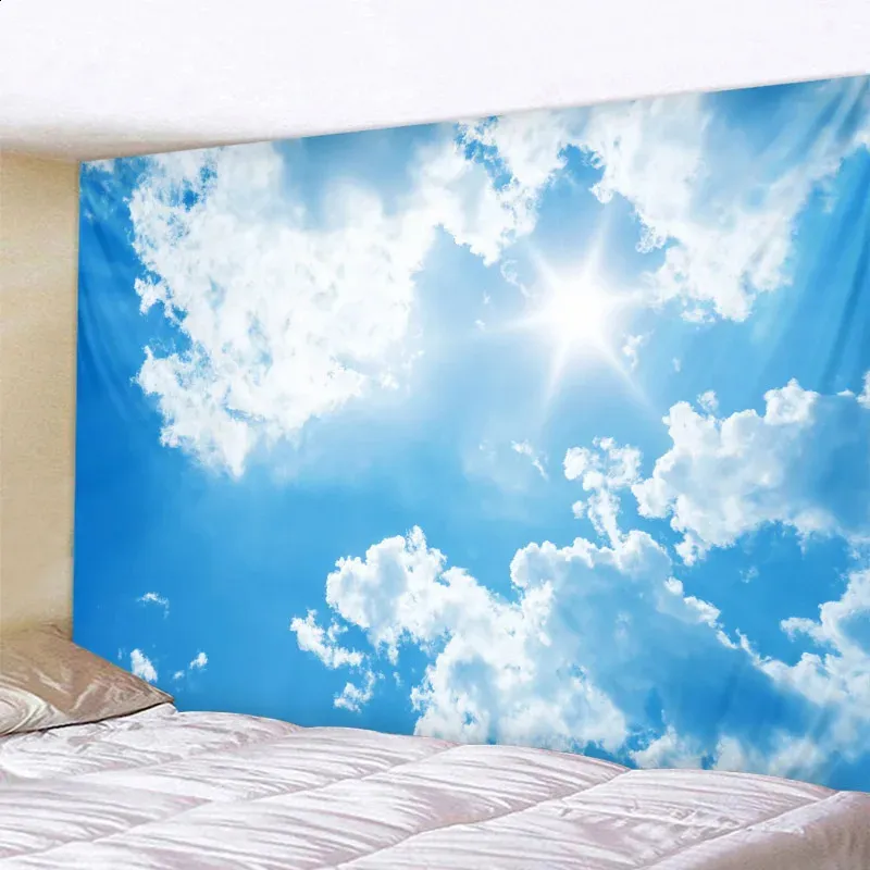 Blue Sky White Cloud Tapestry Wall Hanging Sunset Dusk Bakgrund Tyg Bohemian Room Eesthetics Home Decoration 240314