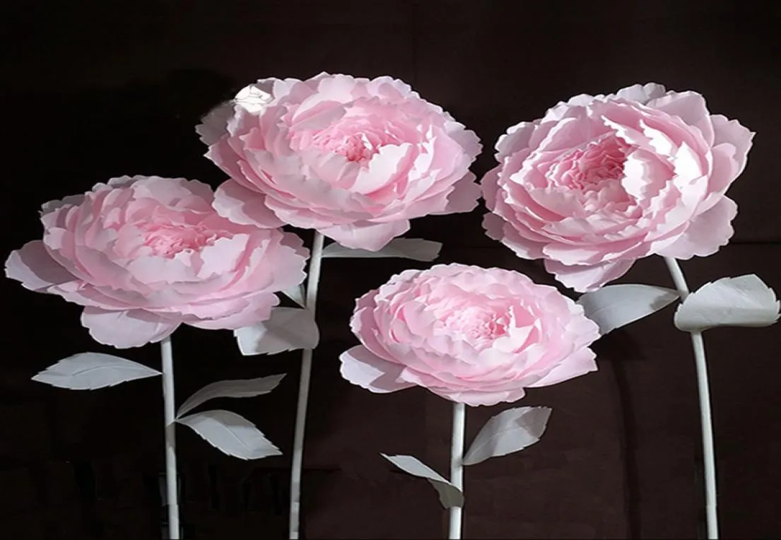 Flores de papel gigantes grandes folhas de cabeça de peônia diy casa festa de casamento pogal fundo parede palco decoração moda artesanato y014680225