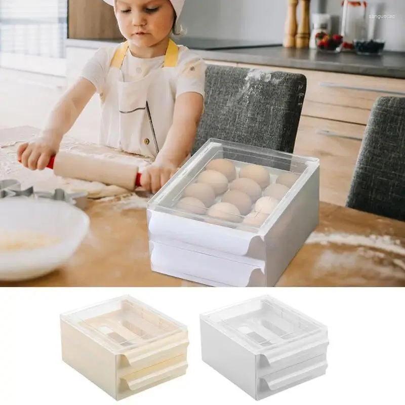 Porte-œufs pour réfrigérateur et cuisine, bouteilles de rangement, grande capacité, Portable avec 2 niveaux, organisateur de plateau spatial, ouverture et fermeture pratiques