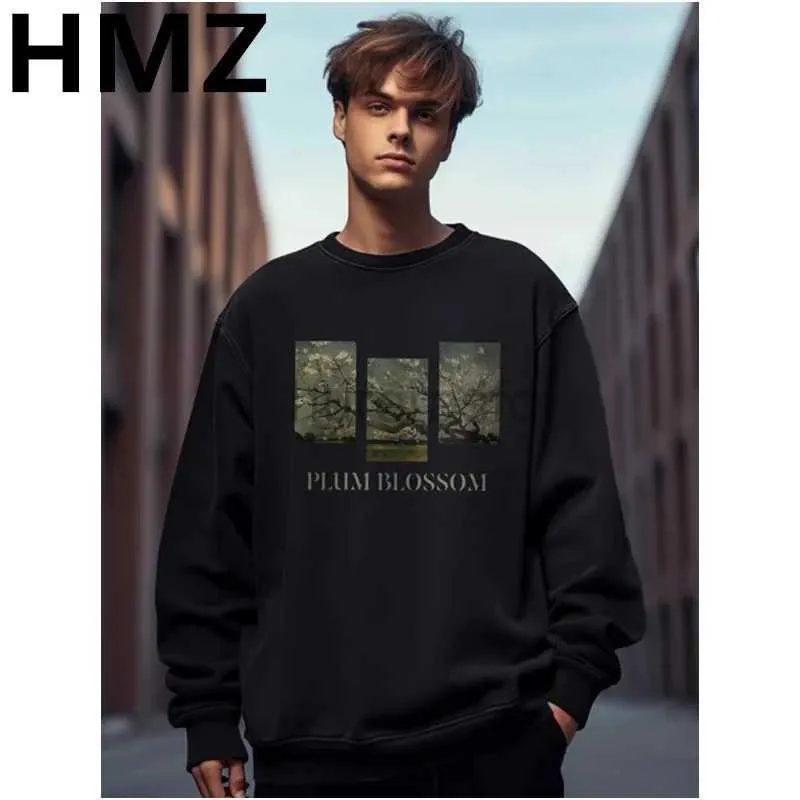 رجال الرجال للرجال Sweatshirts HMZ خطاب القطن الخريف مطبوع للبلوزات الهيب هوب قفص خمر Y2K الأكمام الطويلة الأكمام غير الرسمية للجنسين للجنسين من النوع الثقيل 24318