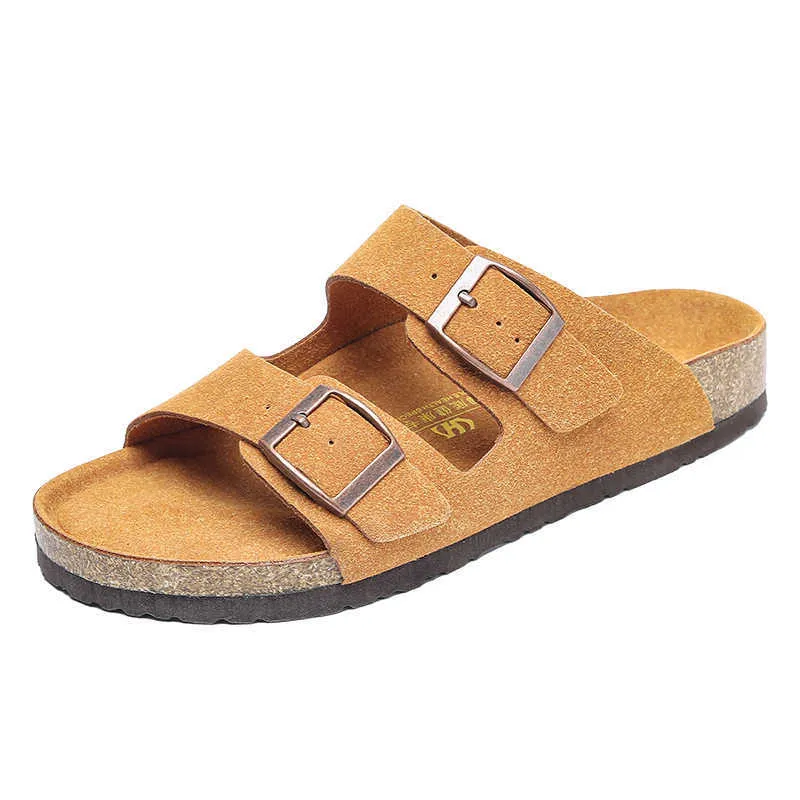 HBP Brease Olmayan Greatslides Ladies Sandals Sandalet Buckledouble-Kamış Deri Sandalsslip Cork topuk sandaletleri veya kenevir topuk sandaletleri