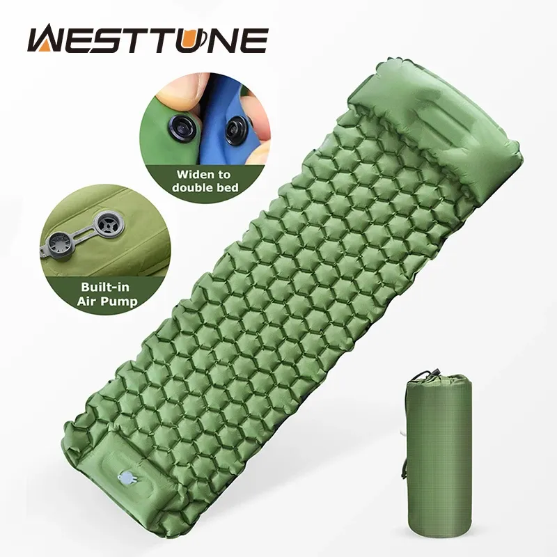 Mat Westtune Inflatable Sleeping Pad for Camping, Ultralight Mattress with Foot Pump and Pillow, Air Matt for Hiking