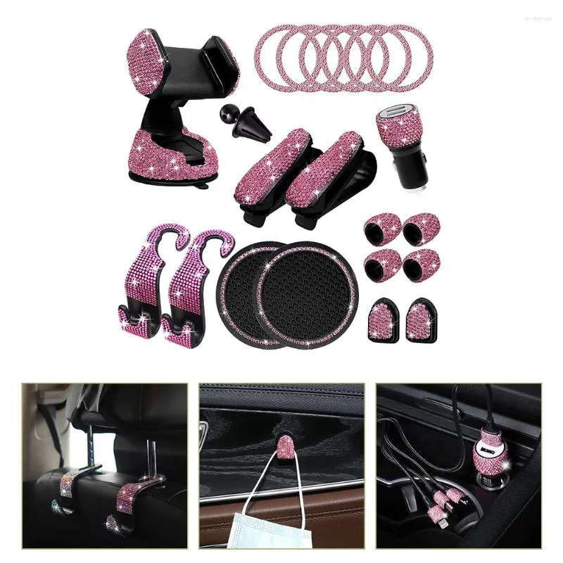 Stuurwiel Covers Decor Auto-onderdelen Bling Decoratie Voor Auto Diamant Accessoires Telefoon Rack Roze Mount