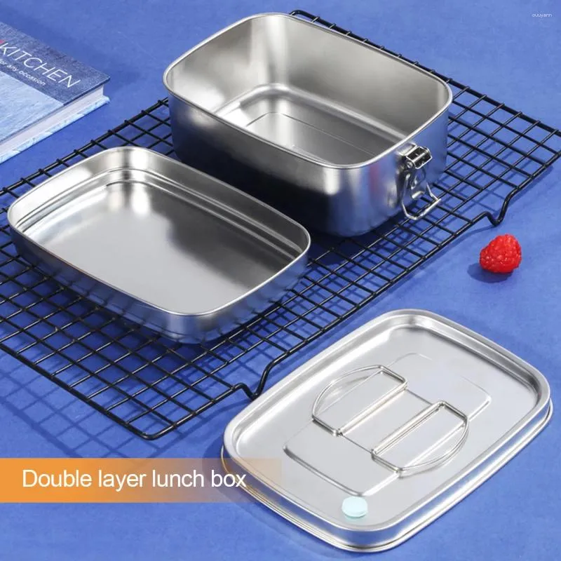 Servis 2024 Rostfritt stål Square Lunch Box Single/Double Layer Sealed Isolation Bento stor kapacitet