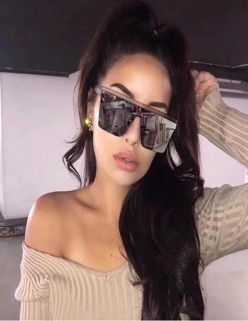 Kim Kardashian lunettes de soleil carrées femmes Vintage rétro plat haut bouclier noir lunettes de soleil femme luxe concepteur surdimensionné9658392