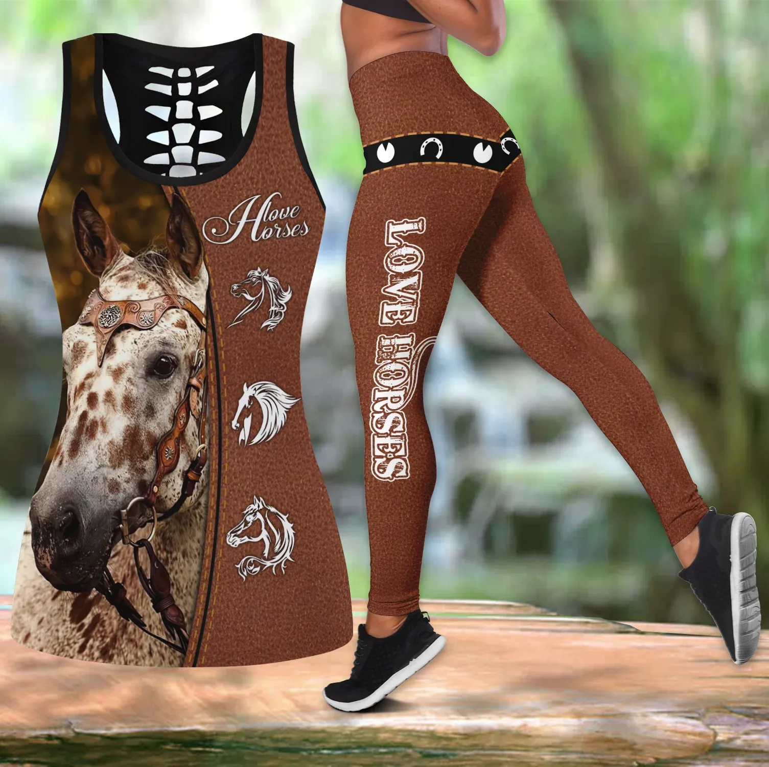 Legging Appaloosa paard paard 3D all-over bedrukte holle tank top legging set fitness vrouwelijke volledige lengte legging hardloopbroek DDK63