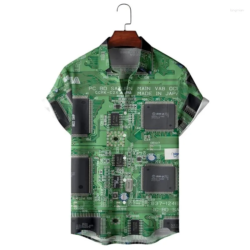 Męskie koszule Electronic Chip 3D Wydrukowane dla mężczyzn Ubrania Vintage Blouse Bluzki Inżynier krótkiego rękawu osobowość Mężczyzna