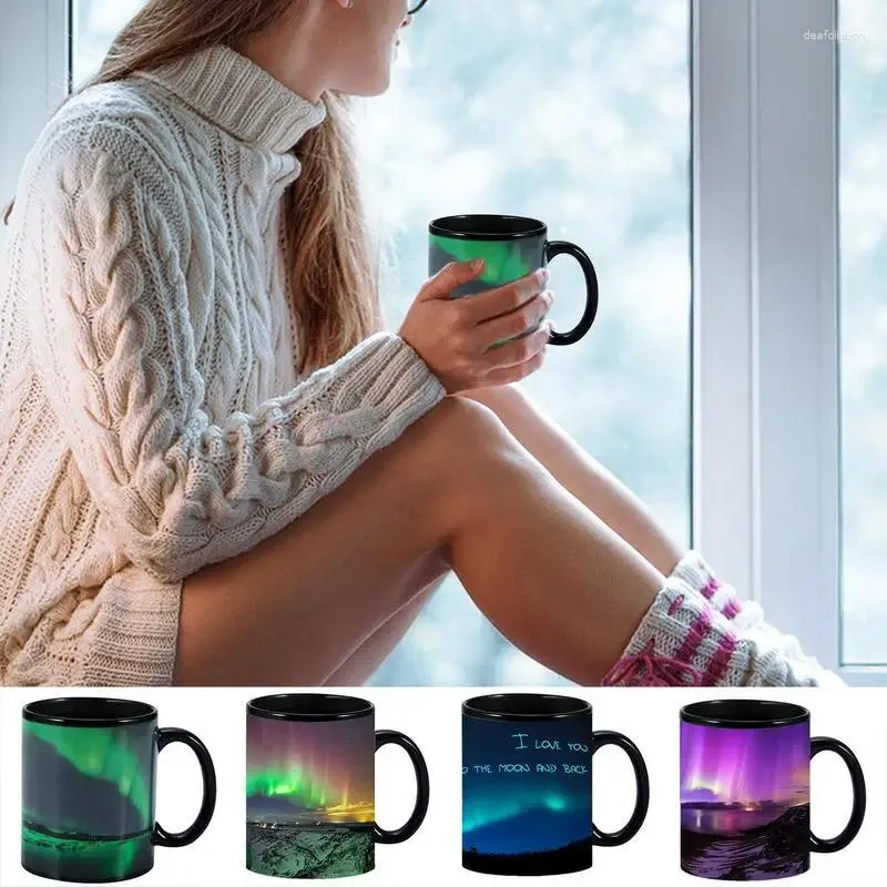 Becher Farbe ändern Kaffee Tasse Wasserwechsel Tasse Geburtstagsgeschenke Nordlicht Design Keramik für Jungen Mädchen Männer Frauen Frauen
