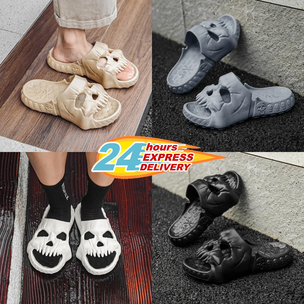 Zomer pantoffels voor heren en dames Effen kleur Schedelkop Sandalen met platte hak Depus Designer Hoge kwaliteit modeslippers Waterdichte strandsportslippers GAI