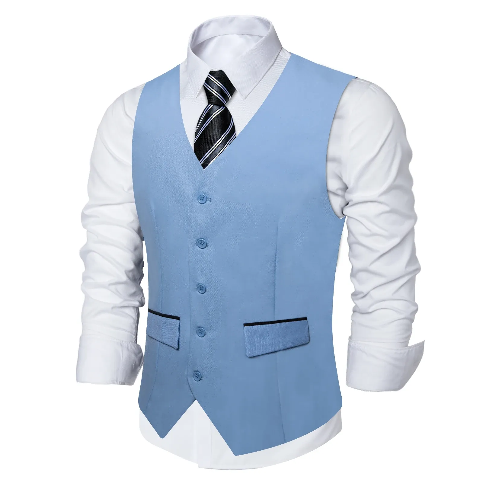 Gilets Mode Ciel Bleu Gilet pour Homme Slim Fit Robe Solide Causal Gilet Pour Hommes Pour Un Port Quotidien Fête Homme D'affaires Rayé Cravate