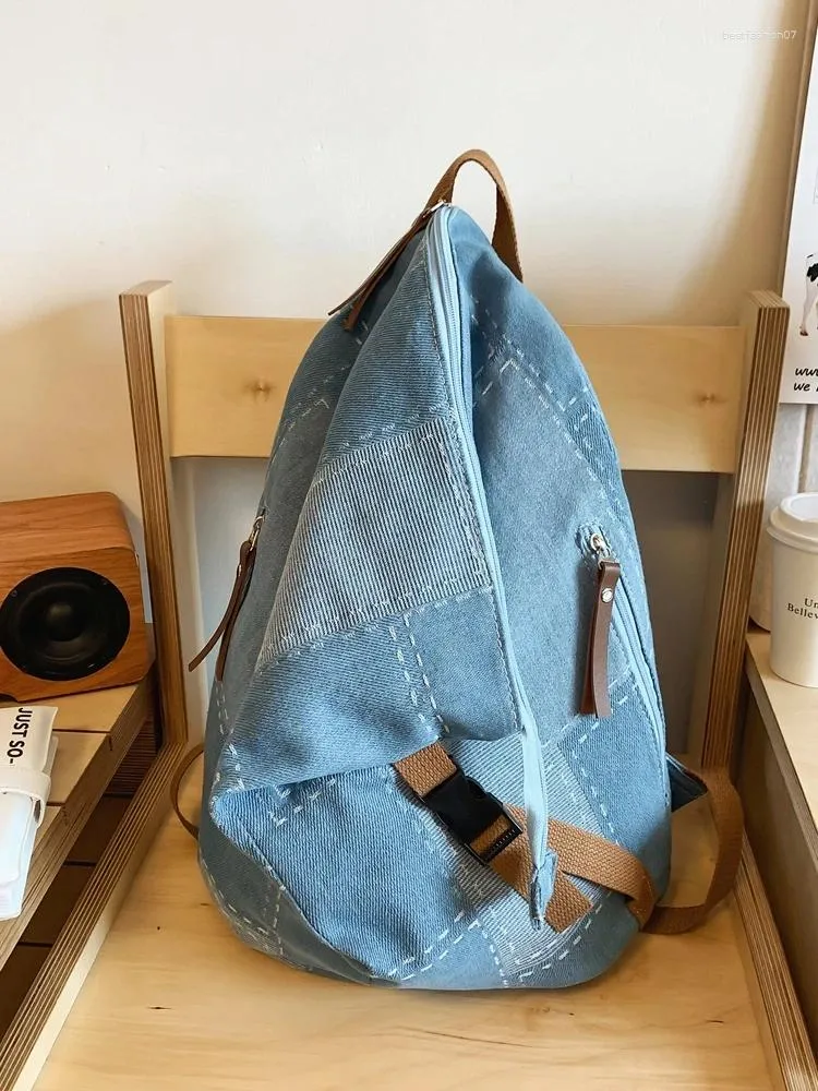 Vintage Denim Backpack for Women Trendy College Bookbag, Retro Patchwork  Design, Cute Casual Travel School Bag, Fashionable Ladies Rucksack