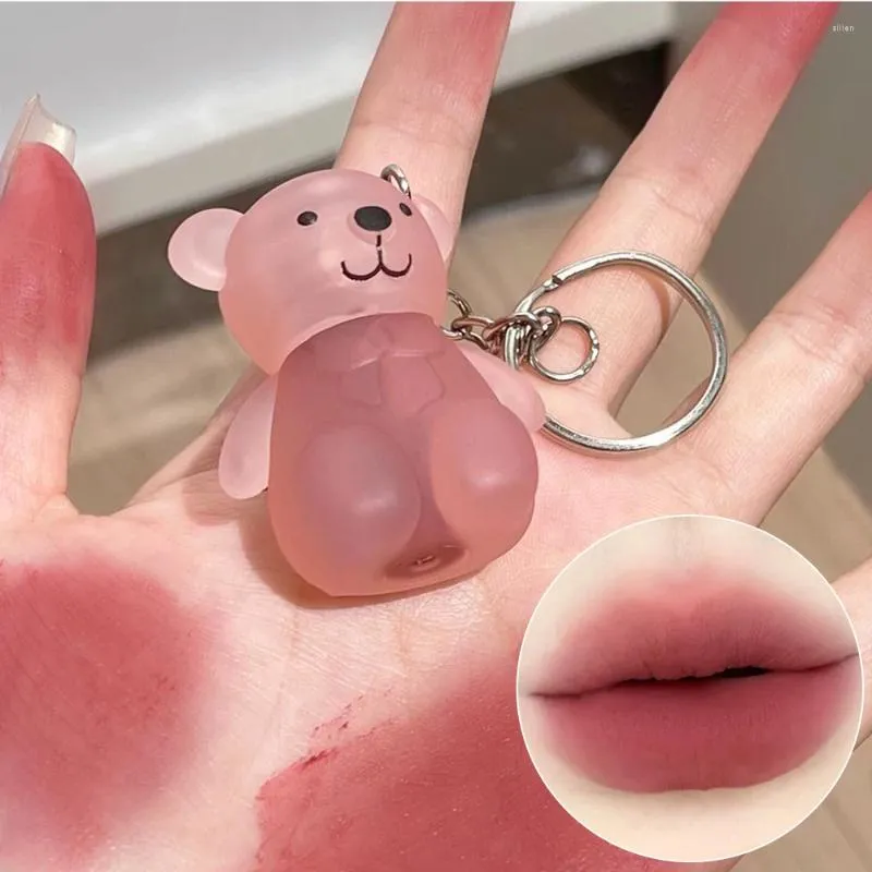 Läppglans vattentät sammet matt lera söt björn nyckelring non-stick cup naken rosa mousse lipgloss långvarig nyans makeup kosmetik