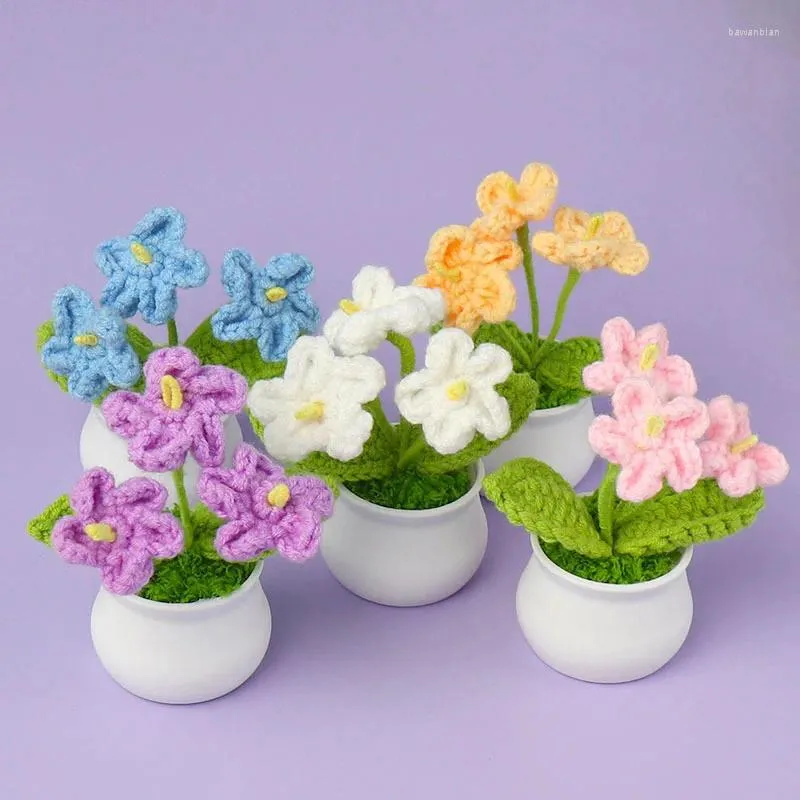 Decoratieve Bloemen Kunstbloem Ingemaakte Handgebreide Gehaakte Kleine Plant Desktop Ornament Thuis Bruiloft Decoratie Geschenken