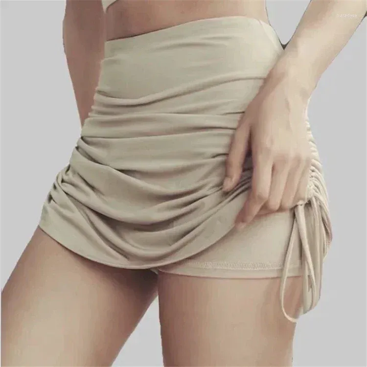 Women's Shorts 2024 Women Sexy Lace Up High Waist Mini Skirt Khaki Elastic All-Match Slim Skinny Fashion Style Bandage