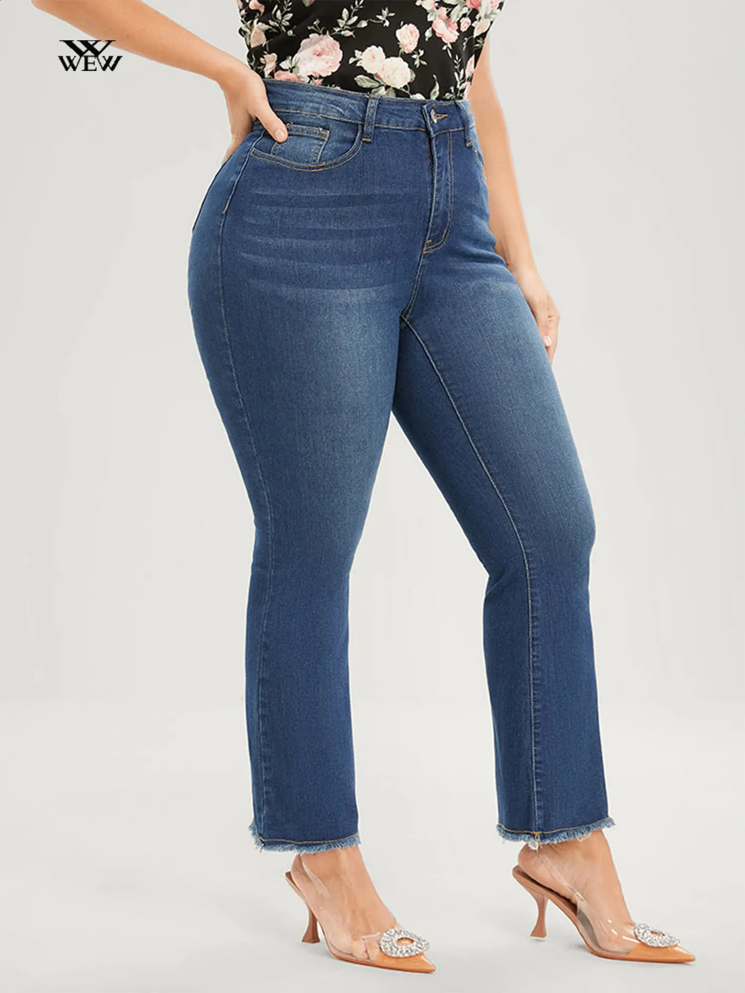 Grande taille jambe droite femmes jean taille haute cheville longueur dame Denim jean jean pour femmes 6XL 175cms dame jean 240219