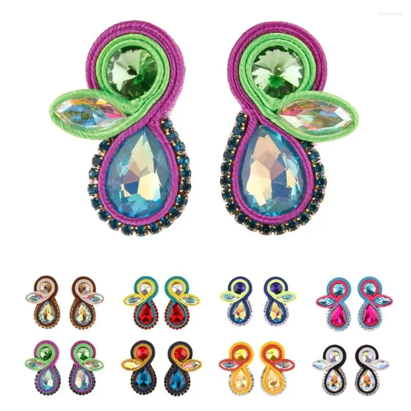 Pendientes colgantes hechos a mano Soutache joyería de moda lindo pequeño ángel pendiente de tuerca para mujer bonitos accesorios de tejido regalo de cristal