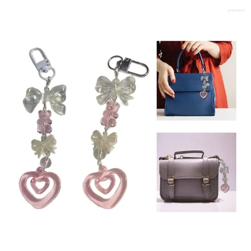 Schlüsselanhänger mit Schleife, Herz, Handy-Anhänger, abnehmbarer Bär, Perlen-Schlüsselanhänger, Lanyard-Ornament