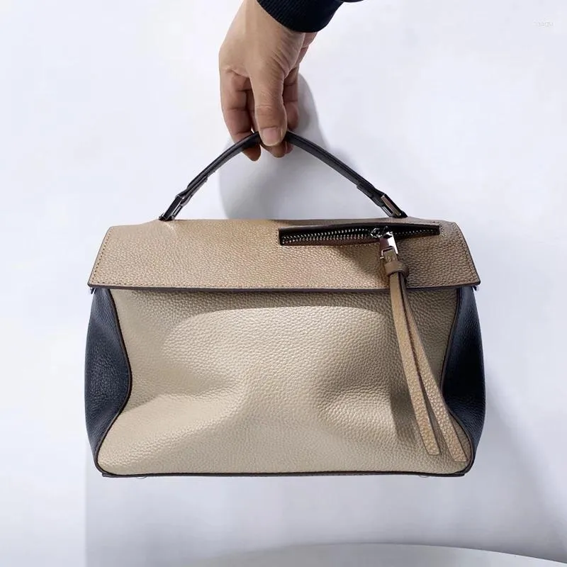 Bolsas de ombro de couro genuíno para mulheres designer de luxo bolsa bolsas 2024 na primeira camada de couro contraste cor alça superior