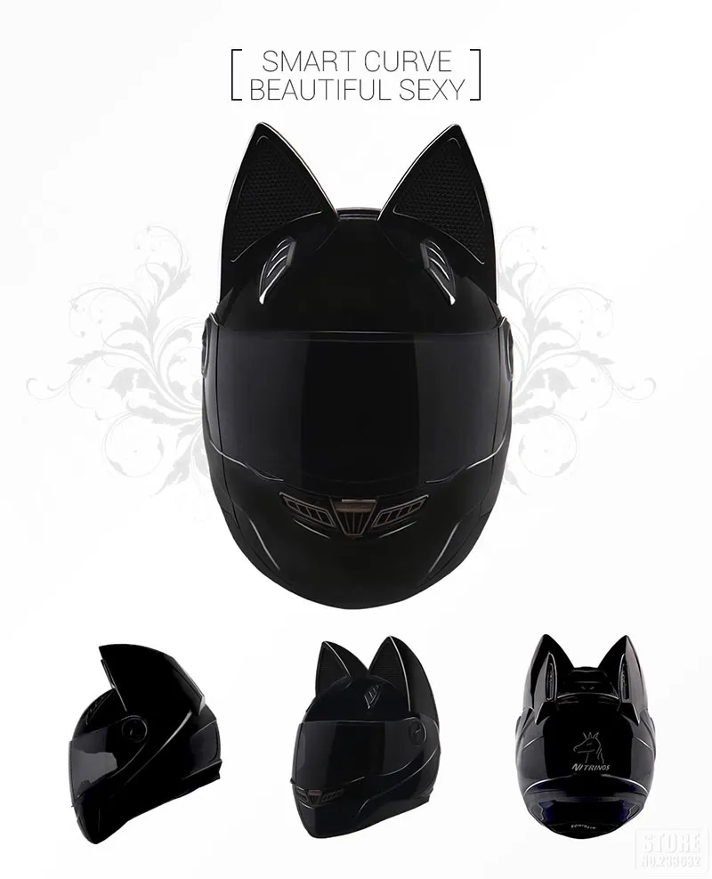 猫の耳のデザインを備えたフルフェイスバイクレーシング