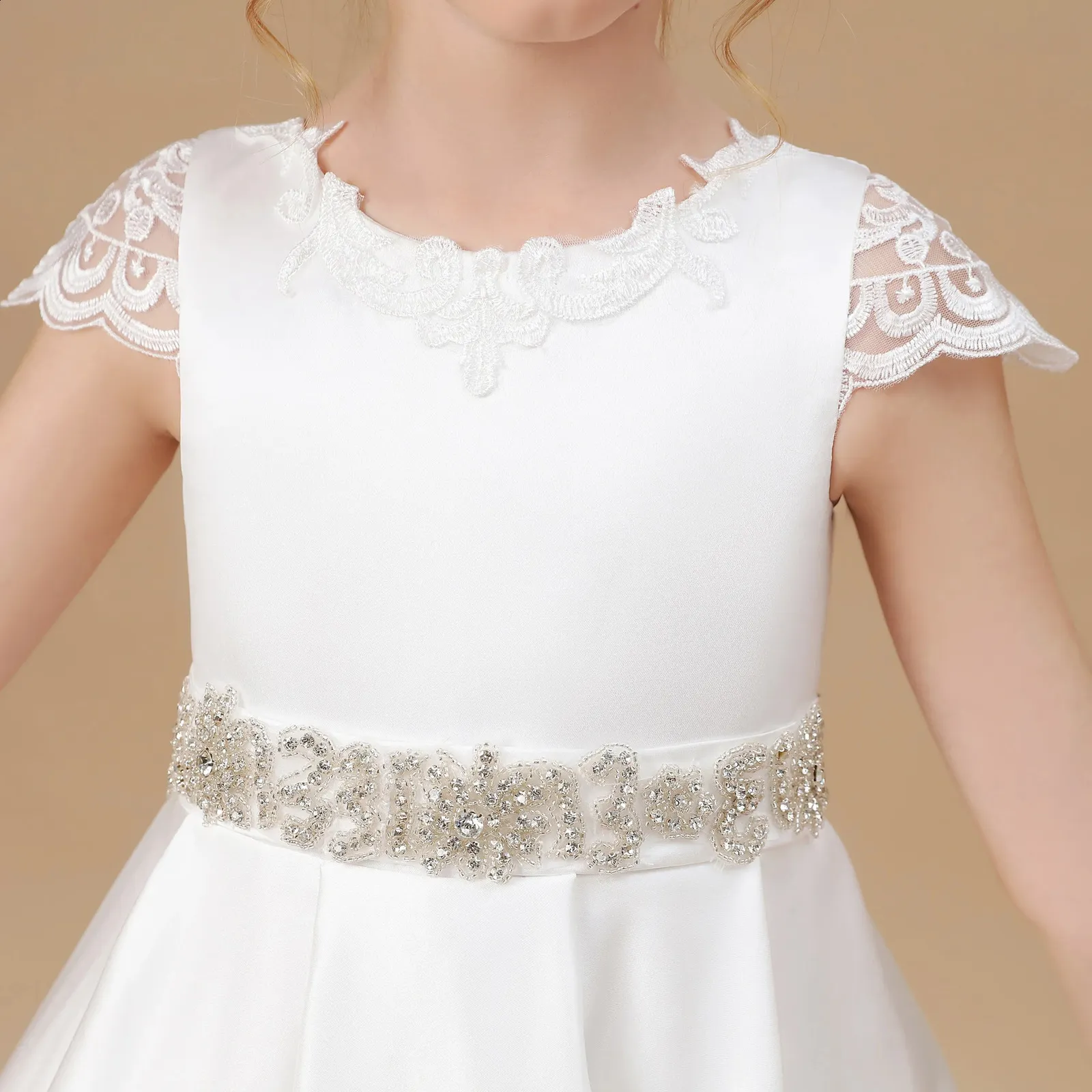 Satyna Księżniczka Flower Girl Dress for Kid Prom Night Wedding Ceremonia Pageant Bankiet urodziny