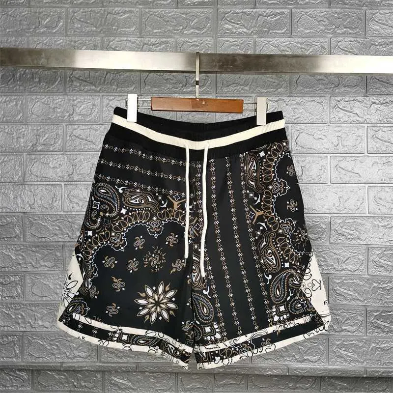 Herrshorts 23SS Top Verison Mesh Patchwork Shorts Män Kvinnor DrawString Vintage Shorts Wholesale Clothes J240316