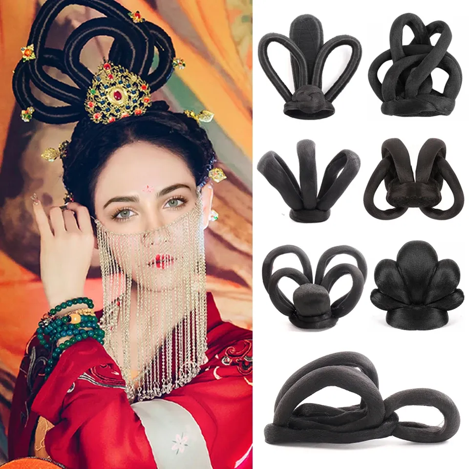 Chignon huaya syntetiska kinesiska forntida peruk hanfu huvudbonad hårbulle forntida kinesiska kvinnor cosplay peruker tillbehör