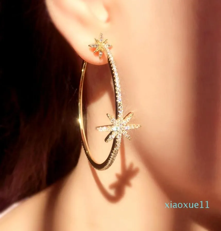 orecchini a cerchio rotondi grandi lucidi di lusso per le donne GoldSliverblack Charm fiocco di neve zircone orecchino stella fiori cerchio orecchini CZ J6686289