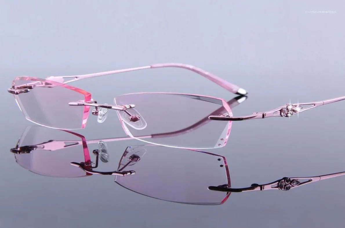 Ögonglasögonramar för kvinnor Rhinestone Rimless Gyeglass Lady Reading High Clear Lens Hyperopia Women039s Pink Presbyopic11215392