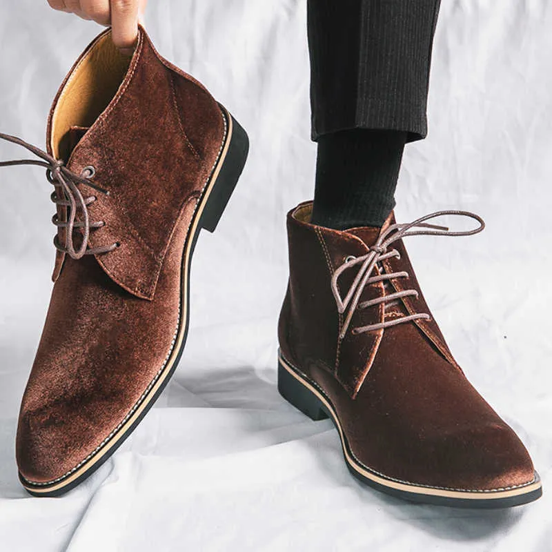 Icke-varumärke Suede Leather Boots HBP High Cut Lace Up Bekväm mode Annan fotled för män