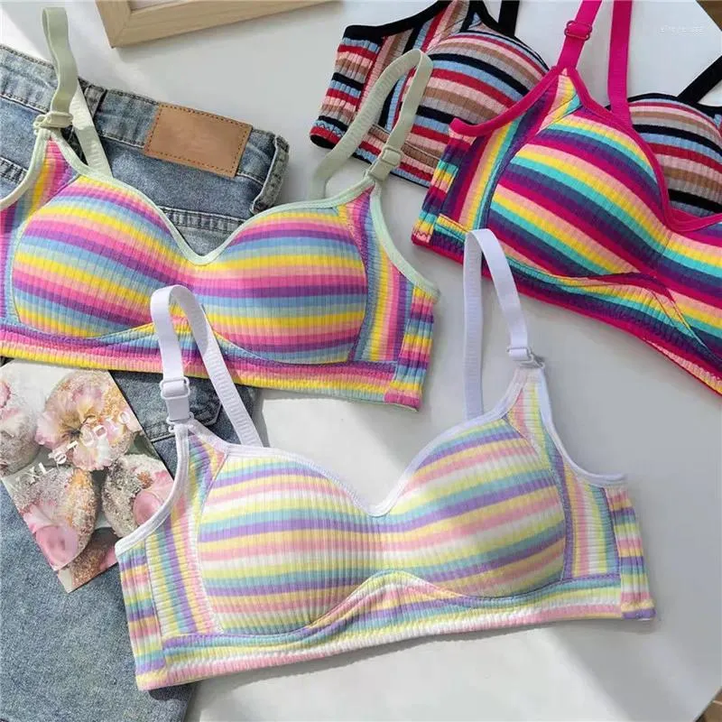 BRAS SEXY BH FÖR KVINNA Toppar Dopamine Rainbow Girl Seamless Steel Ring Free Underwear Lingerie Bralette Beach