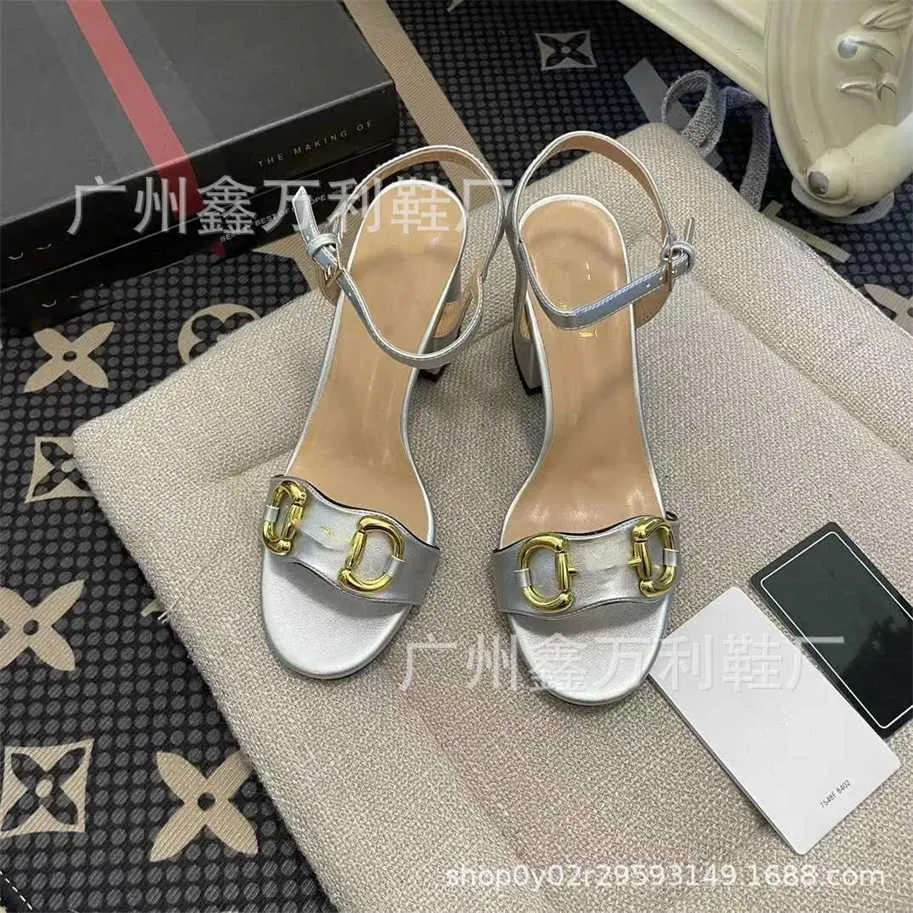 53% OFF Sports 2024 High version G family horse buckle thick heeled sandals new embroidered printed fashionable outerwear casual one line strap shoes