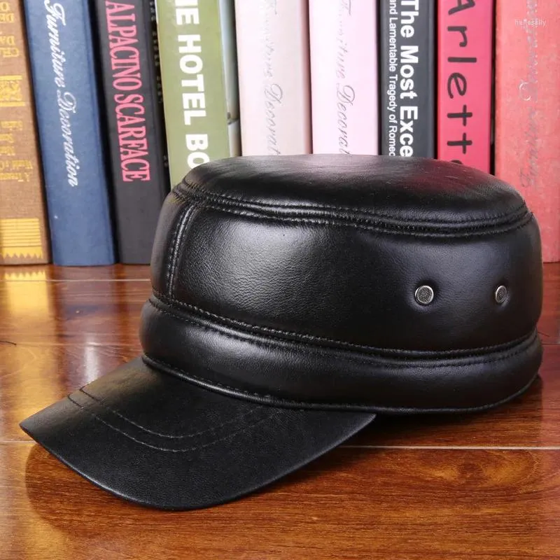 Ball Caps 2024 Winter Genuine Leather Hat Adult Thicken Flat Hats Male Earmuffs Warm Baseball Peaked Cap Adjustable B-7264