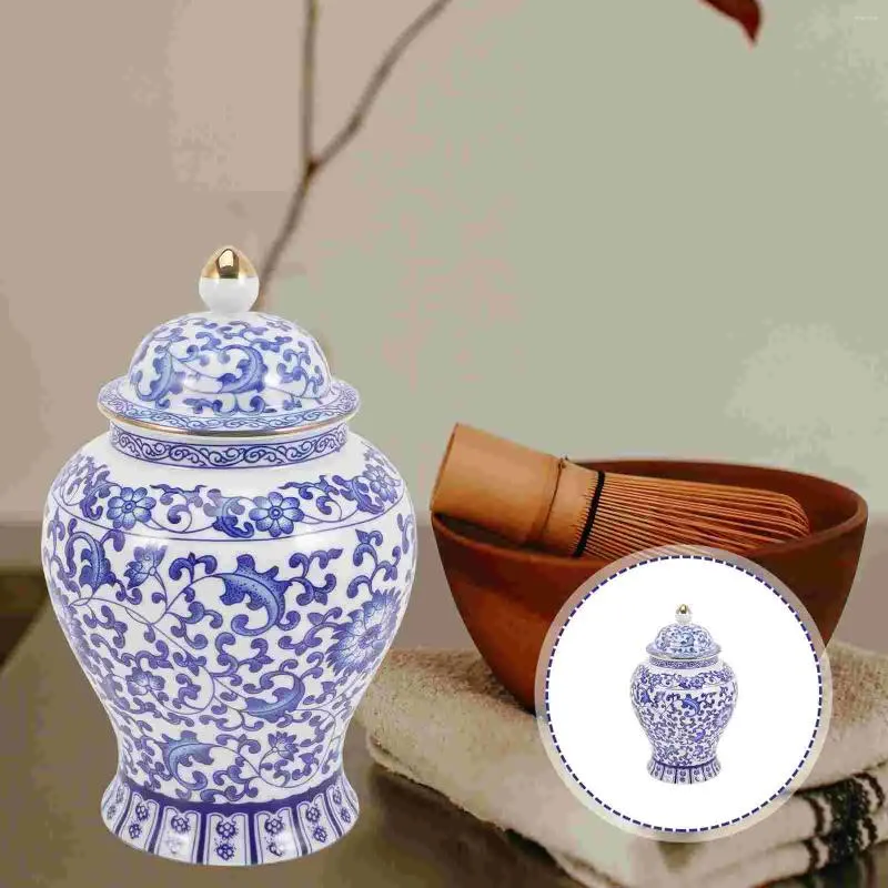 Garrafas de armazenamento azul e branco porcelana jar doces cozinha chá vasilha cerâmica casa acessório recipiente cerâmica delicada selado