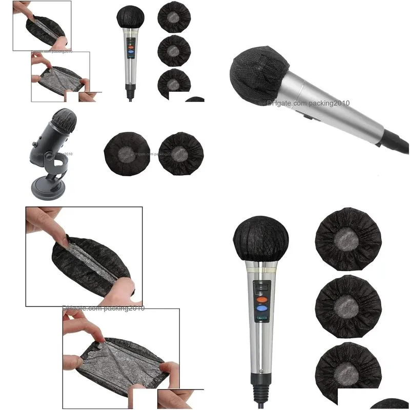 Lecteur DVD VCD Platines 200 pcs Noir Microphone jetable Ers Karaoké Antisplash Mic Accessoires anti-poussière Chant Répétition Recor Dhmnc