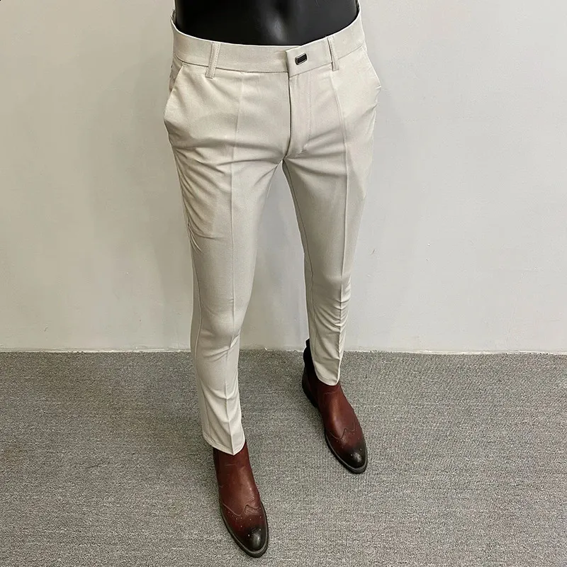 Conjunto para hombre pantalones de negocios elegantes elásticos ajustados pantalones formales pantalones casuales de color sólido de moda de alta calidad ropa para hombre 240318