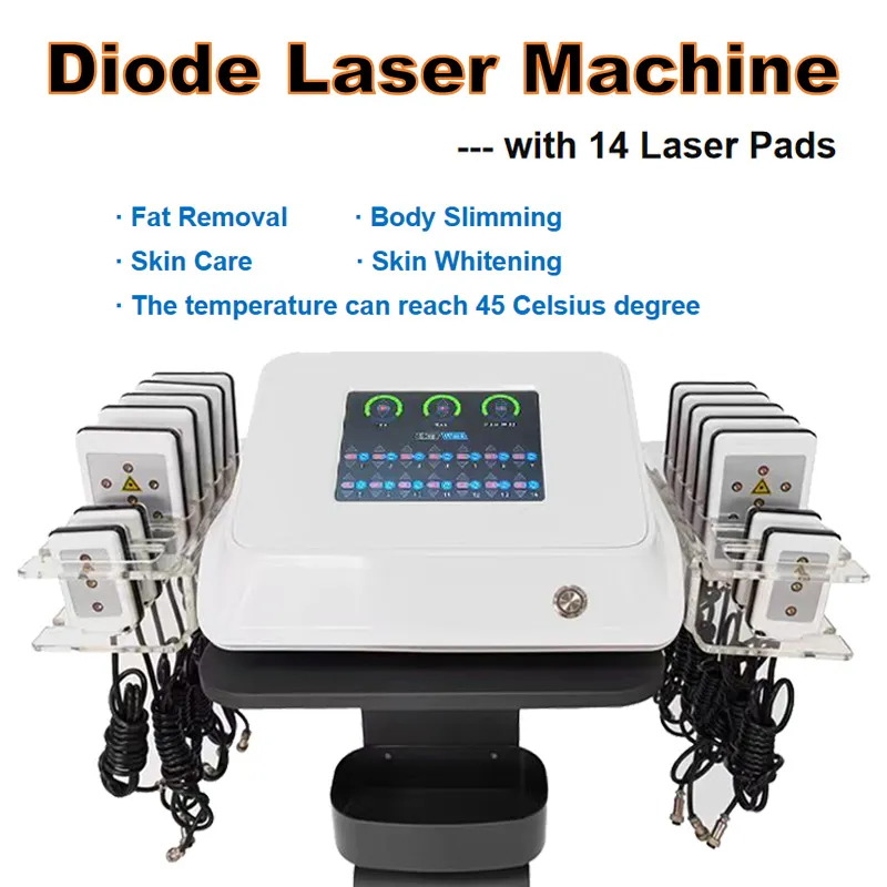 100MW Lipo Laser 슬리밍 화상 지방 피부 조임자 기계 14 레이저 패드 체중 감량 피부 미백 650nm 레이저 치료 미용 장비