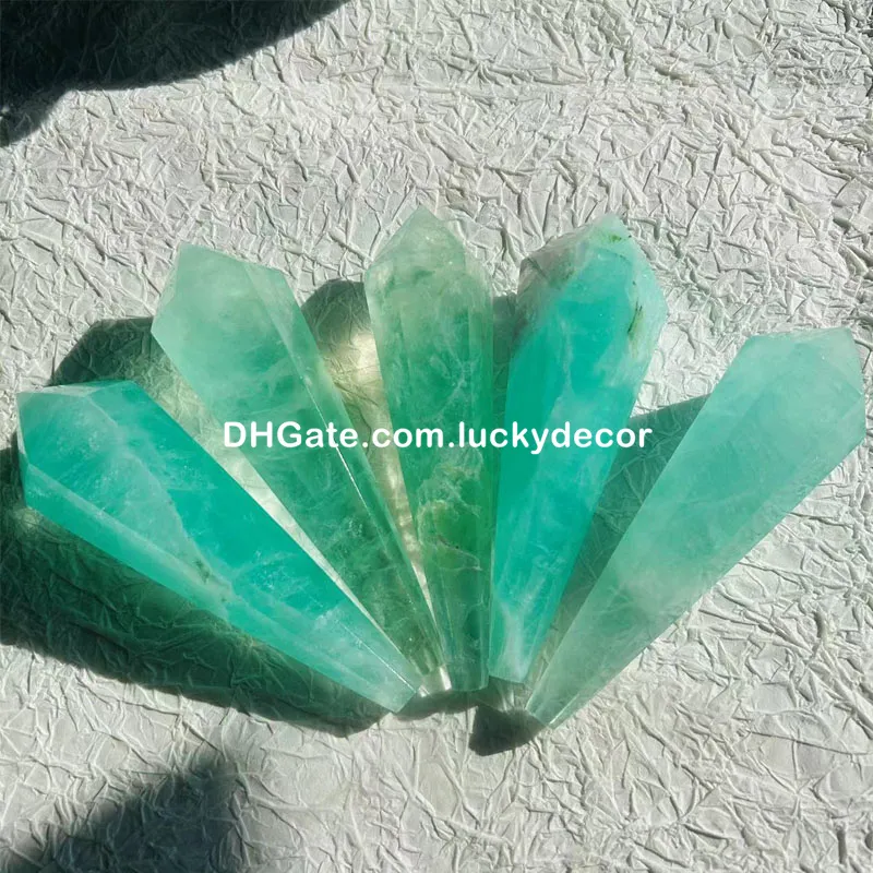 Hermosa faceta natural fluorita cetro varita punto tallado meditación decoración regalos metafísicos cristales reiki generador de piedras preciosas espécimen corazón chakra curación