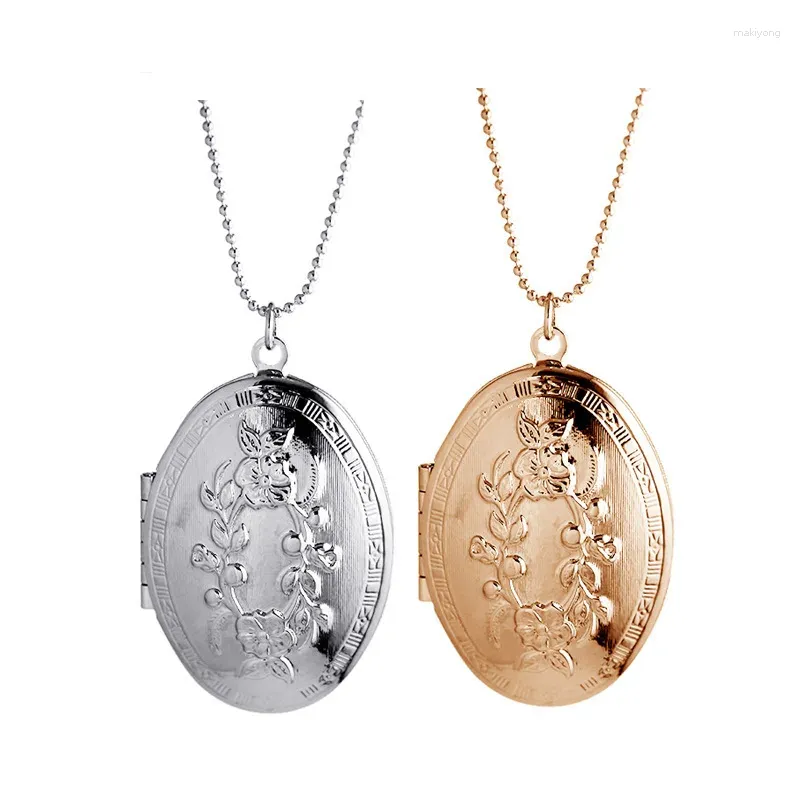 Colliers pendants 2024 Arrivée Retro Fleur Charmes ovales imprimés DIY PO BOX BOX FLOTANT LOCKET Collier Vintage Womens Bijoux