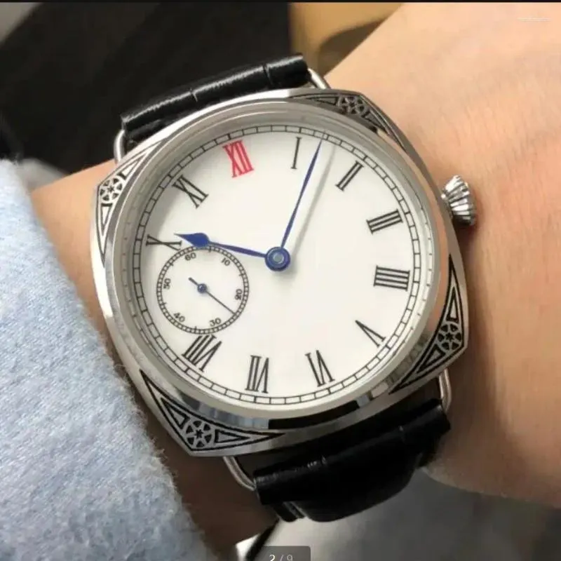 Kol saatleri 47mm logo yok Asya 6497 17 Mücevher Mekanik Hareket 316L Paslanmaz Çelik Oyma Tasarımları Kılıf Erkekler Saat