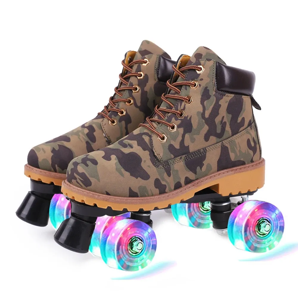 Boots Camouflage quad rouleaux patins 4 roues femme 6 couleurs de chaussures de patinage double rangée glissantes baskets patines europe taille 3646