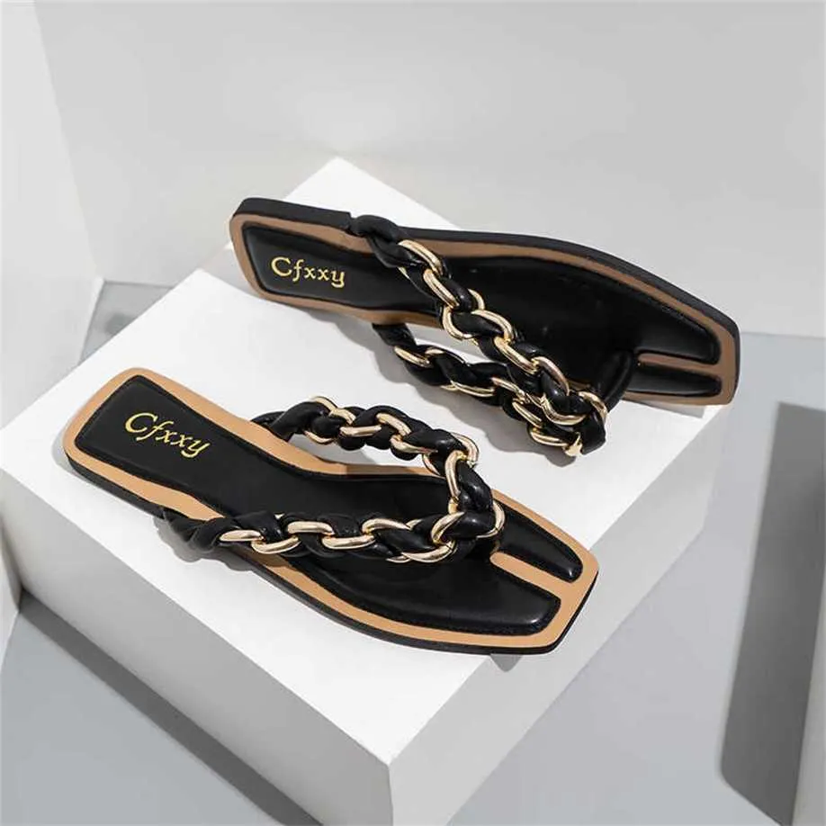 59% rabatt på sportskor 2024 CFXXY-47FLIP FLOPS Fashion Chain Slides Overdimensionerade strandplatta botten sandaler för kvinnors slitage
