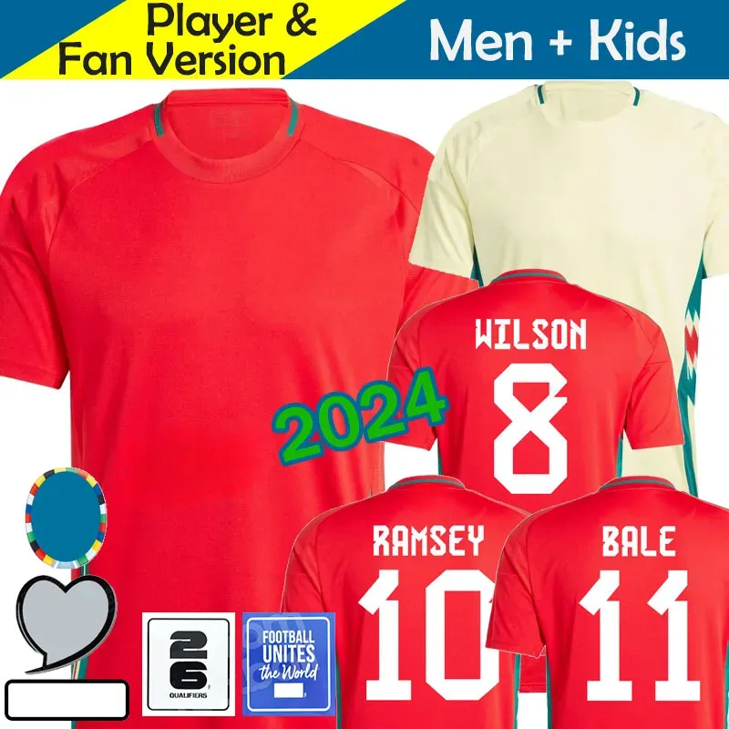 Galler 2024 Futbol Forması Wilson Ramsey Balya Euro Kupası Yeni 2025 Milli Takım 24 25 Futbol Gömlek Erkek Çocuk Kiti Tam Set Ev Kırmızı Uzak Sarı Erkekler Üniforma Brooks Johnson