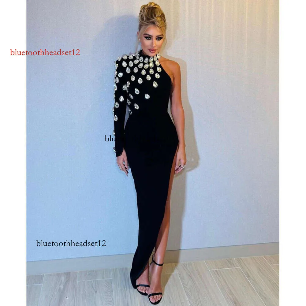 Designer Dresses Foreign Trade Women's European and American Rhinestone One Shoulder Long Sleeve Legless Bandage