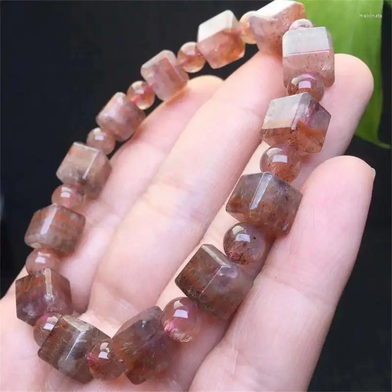 Link Bracelets 9mm Natural Auralite Cube Bracelet Crystal Round Bead Stretch Healing Gemstone Birthday Present 1PCS